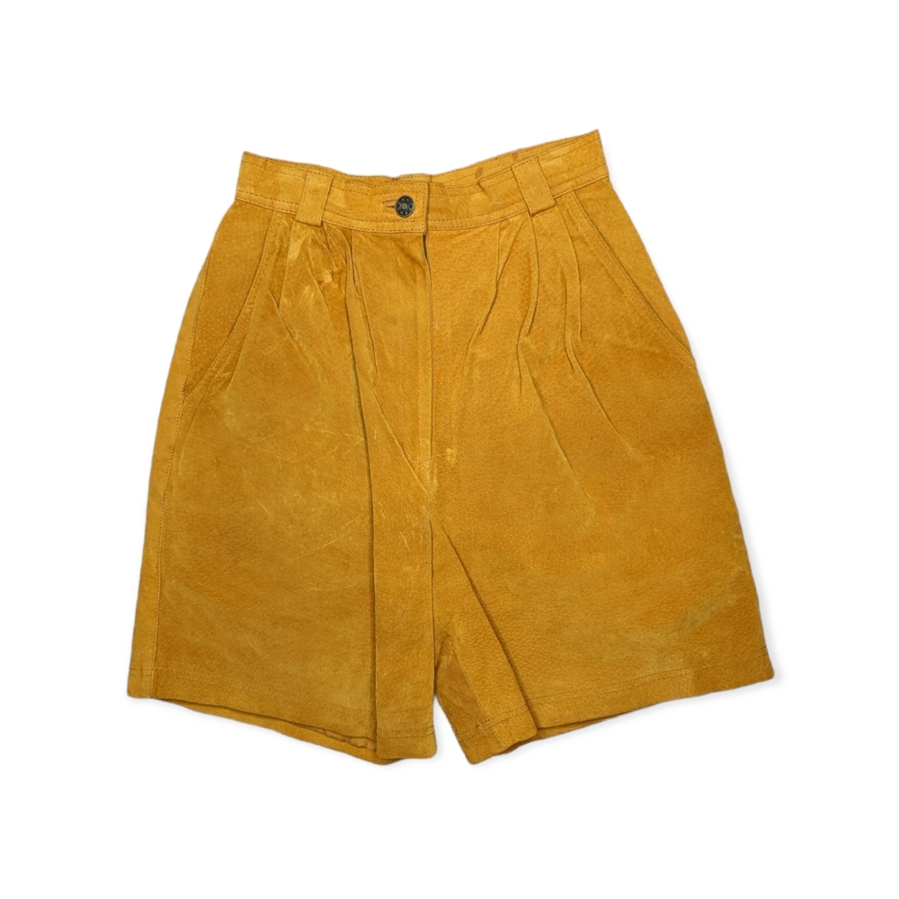 Vintage Don't Stop Suede Honey Color Leather High Rise Shorts Size 3/4